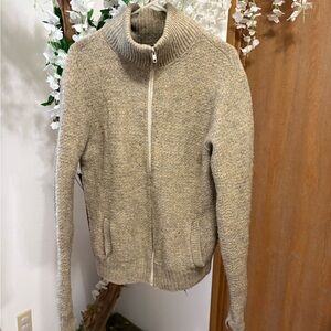 L.L. Bean Vintage Heathered Tan Zip Up Sweater- 100% Virgin Wool 🧵